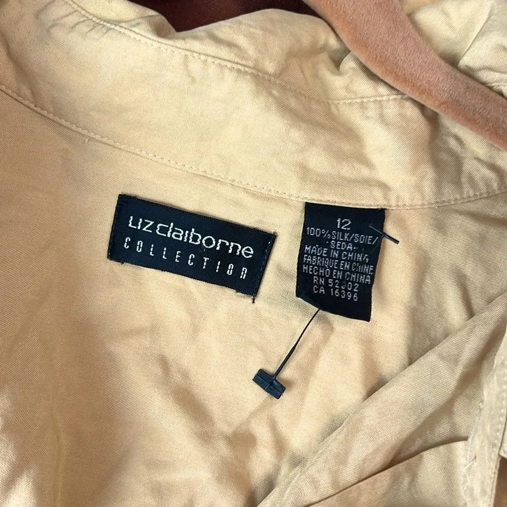 Vintage Y2K Liz Claiborne Collection 100% Silk golden yellow blouse  P2P: 22" - Picture 7 of 12
